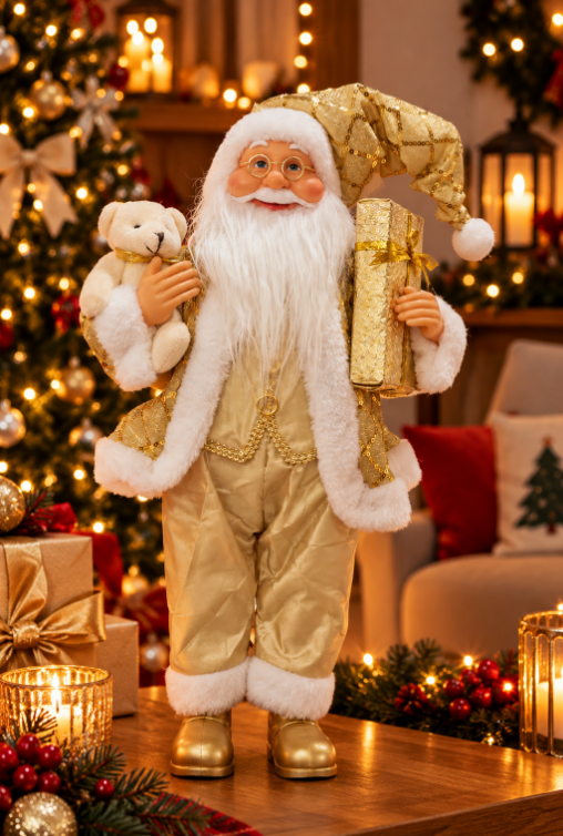 BONECO DECORATIVO DE NATAL PAPAI NOEL DOURADO 45CM - MULTIART