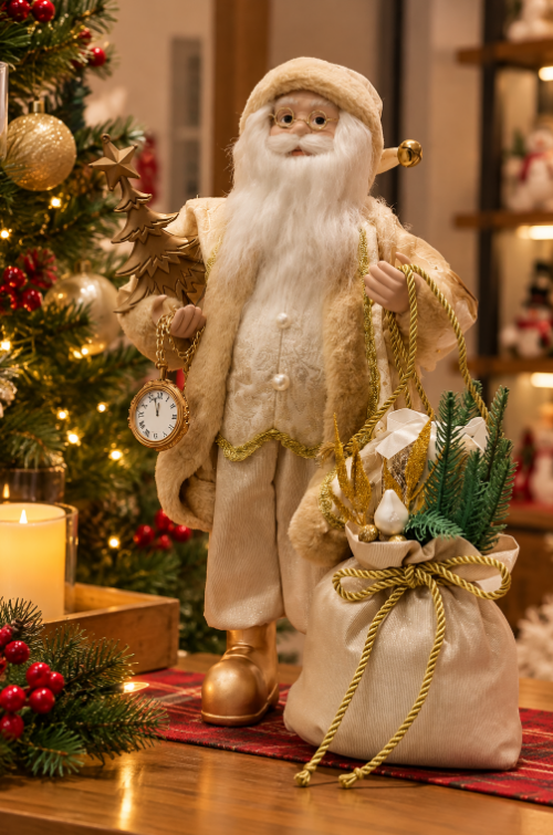 BONECO DECORATIVO DE NATAL PAPAI NOEL DOURADO 45CM - FLORARTE