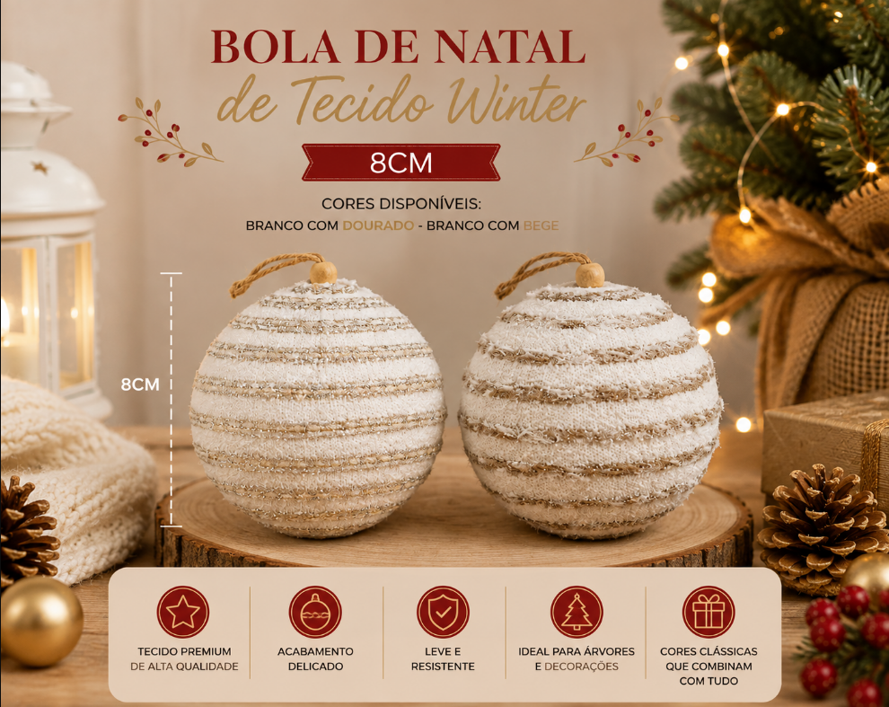 BOLA DE NATAL DECORATIVA PELUCIADA WINTER 8CM - MULTIART
