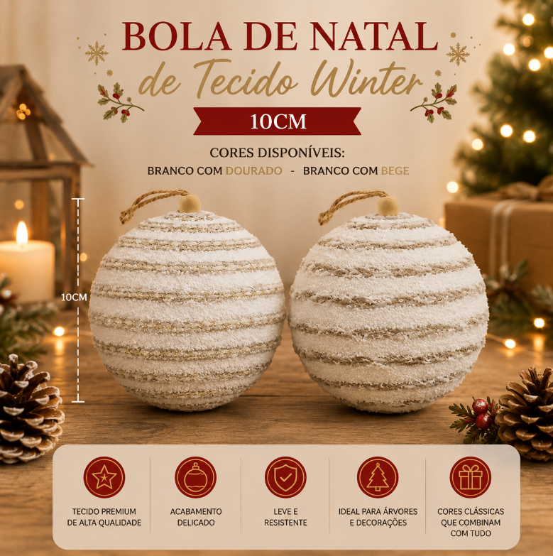 BOLA DE NATAL DECORATIVA PELUCIADA WINTER 10CM - MULTIART