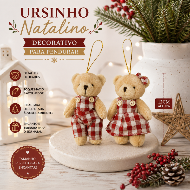 URSINHO DECORATIVO PARA ÁRVORE DE NATAL PARA PENDURAR 12CM UNITÁRIO - MULTIART
