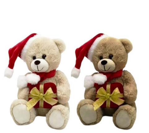 URSO DE PELÚCIA NATALINO COM TOUCA E PRESENTE 25CM UNITÁRIO - MULTIART
