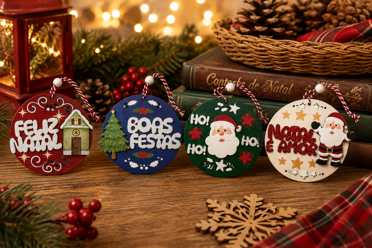 BOLINHA ENFEITE DECORATIVO DE NATAL DE PENDURAR CONTOS DE NATAL 10CM UNITÁRIA SORTIDO - MULTIART