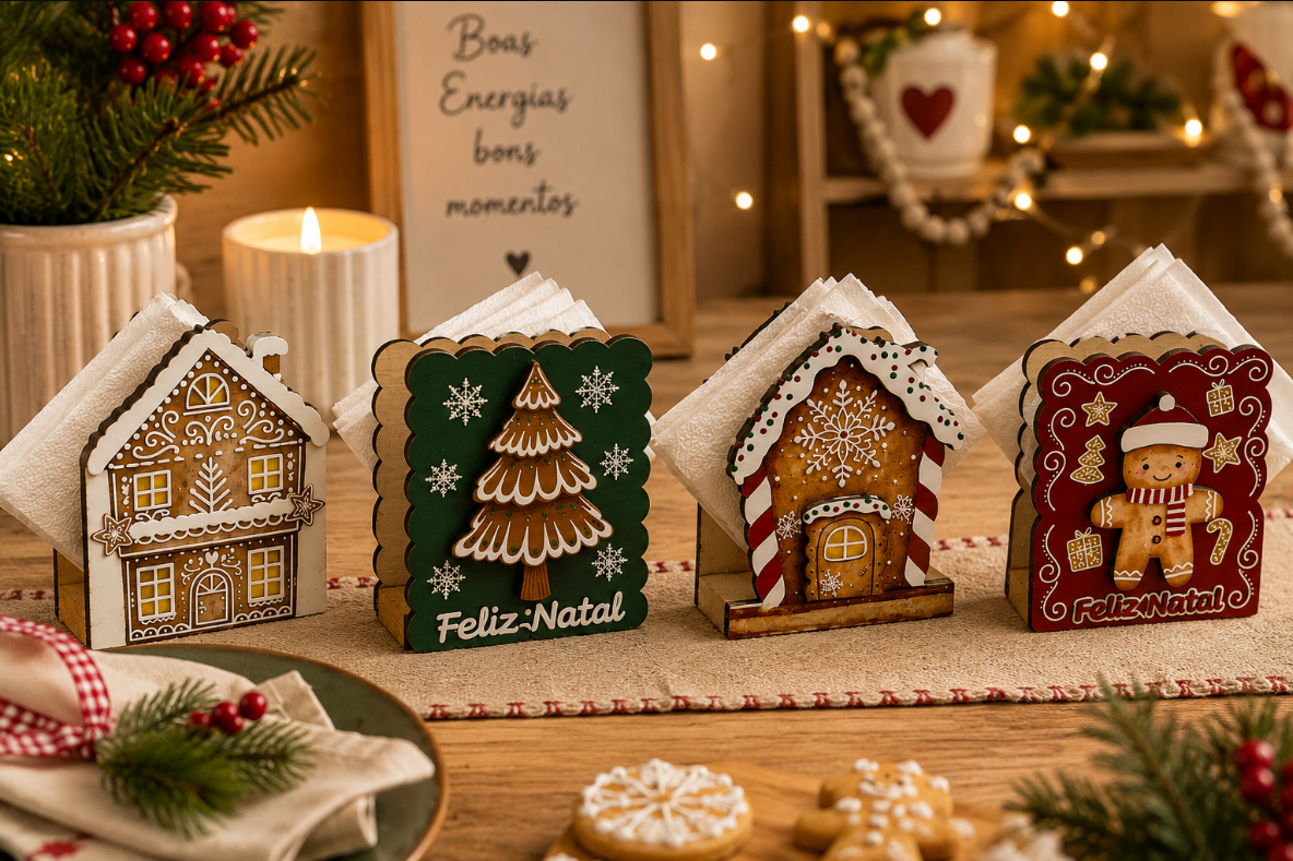 PORTA GUARDANAPO DE MDF GINGERBREAD NATAL 10X8CM UNITÁRIO SORTIDO - MULTIART
