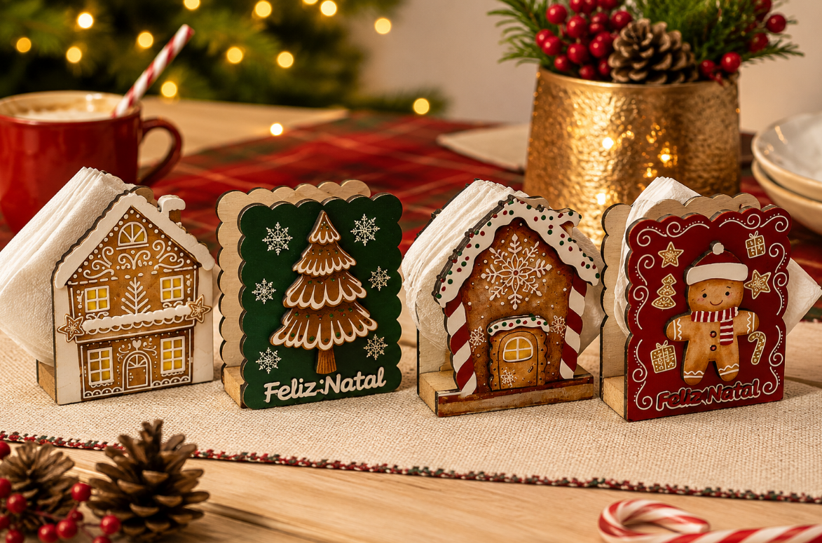 PORTA GUARDANAPO DE MDF GINGERBREAD NATAL 10X8CM UNITÁRIO SORTIDO - MULTIART