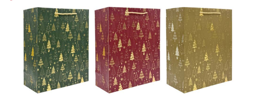 SACOLA DE PAPEL CARTONADO DE NATAL 18X10X23CM DECORADA - MULTIART