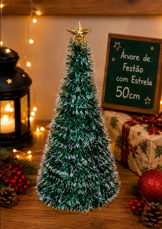 ÁRVORE DECORATIVA DE NATAL DE FESTÃO COM ESTRELA 50CM VERDE - MULTIART