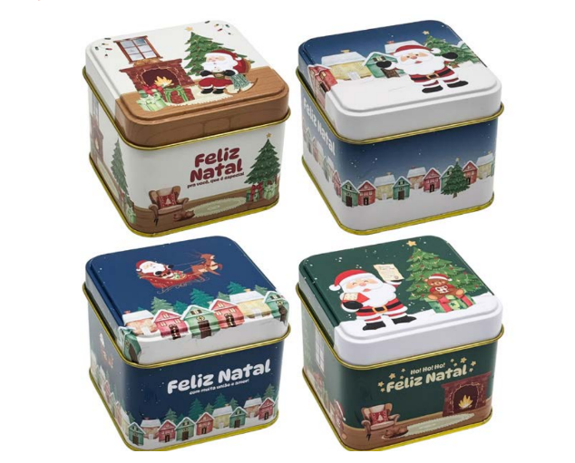 LATA DECORATIVA DE NATAL PARA PRESENTEAR CONTOS DE NATAL INTERIOR DOURADO 7X6CM UNITÁRIO SORTIDO - MULTIART