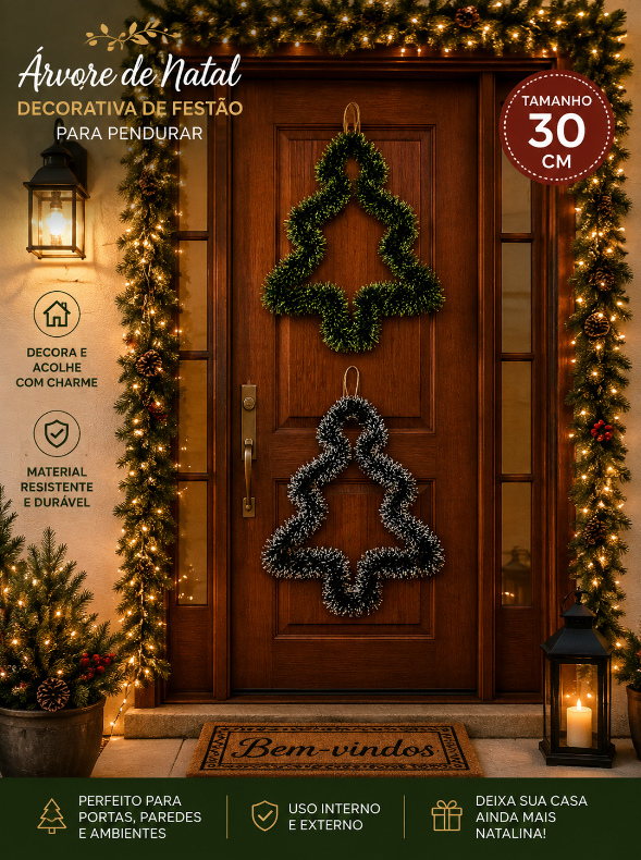 ENFEITE DECORATIVO DE NATAL ÁRVORE DE NATAL FESTÃO 30CM VERDE/NEVADO UNITÁRIO SORTIDO - MULTIART