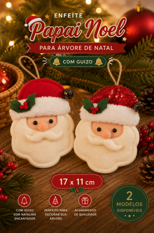 KIT COM 2 ENFEITES DE PENDURAR NATALINOS PAPAI NOEL 17X11CM - MULTIART