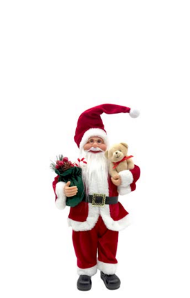 BONECO DECORATIVO DE NATAL PAPAI NOEL VERMELHO COM URSO 30CM - MULTIART