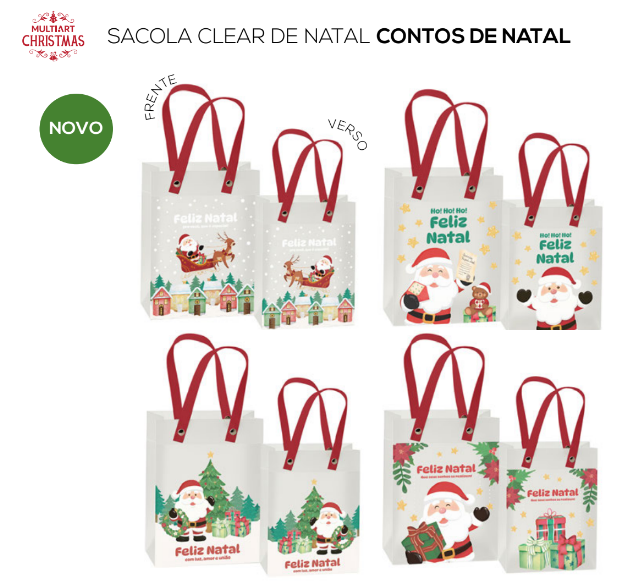 SACOLA DE PLÁSTICO DE NATAL PAPAI NOEL 18X10X23CM DECORADA - MULTIART