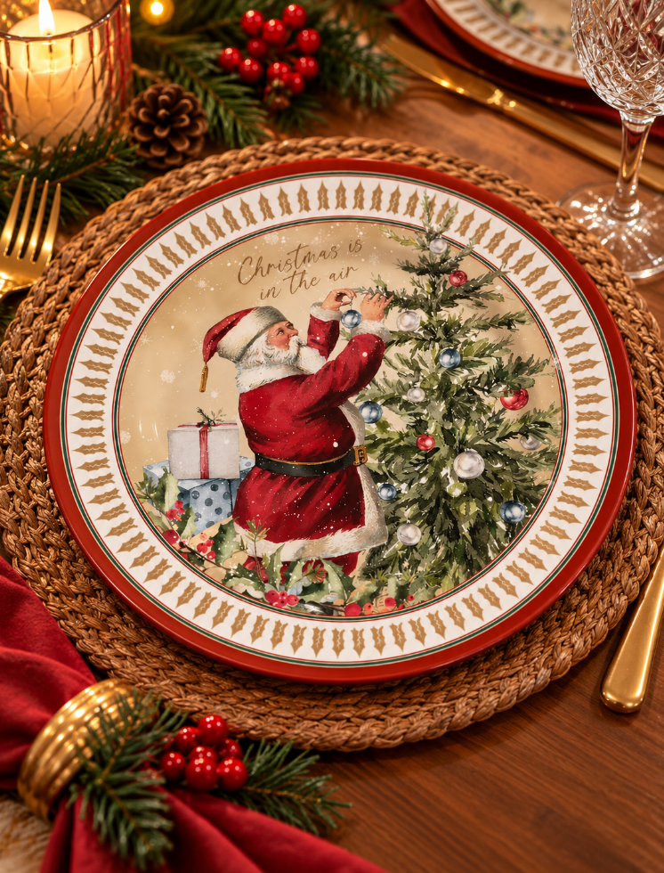 PRATO RASO DE CERÂMICA ACETINADA CENAS NATAL PAPAI NOEL 29CM - ALLEANZA