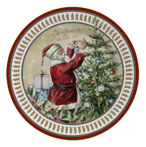 PRATO RASO DE CERÂMICA ACETINADA CENAS NATAL PAPAI NOEL 29CM - ALLEANZA