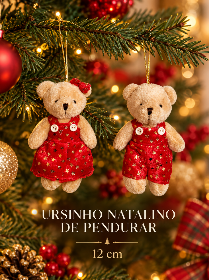 URSINHO DECORATIVO PARA ÁRVORE DE NATAL PARA PENDURAR 12CM UNITÁRIO - MULTIART