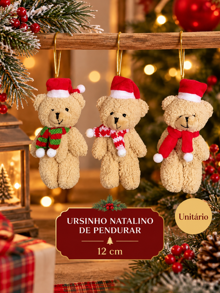 URSINHO DECORATIVO PARA ÁRVORE DE NATAL PARA PENDURAR 12CM UNITÁRIO - MULTIART