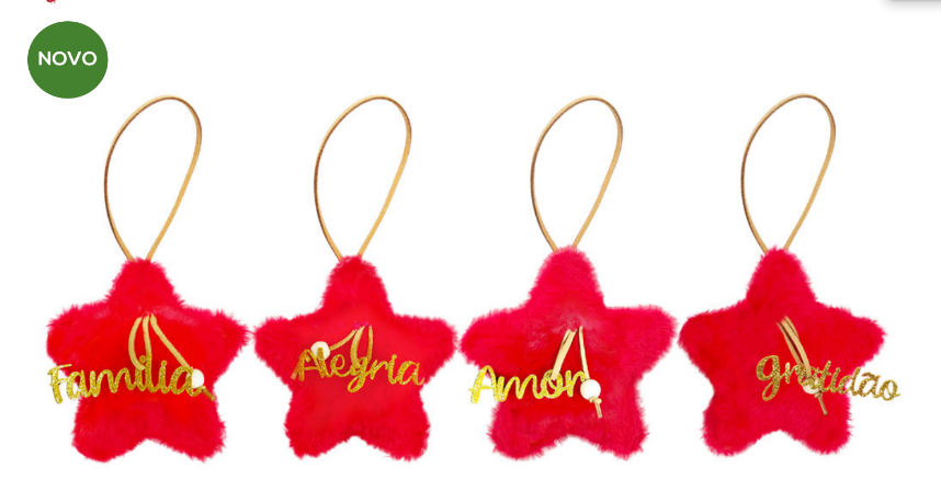 ENFEITE DECORATIVO DE NATAL PELUCIADO ESTRELA FRASES 10CM UNITÁRIO - MULTIART