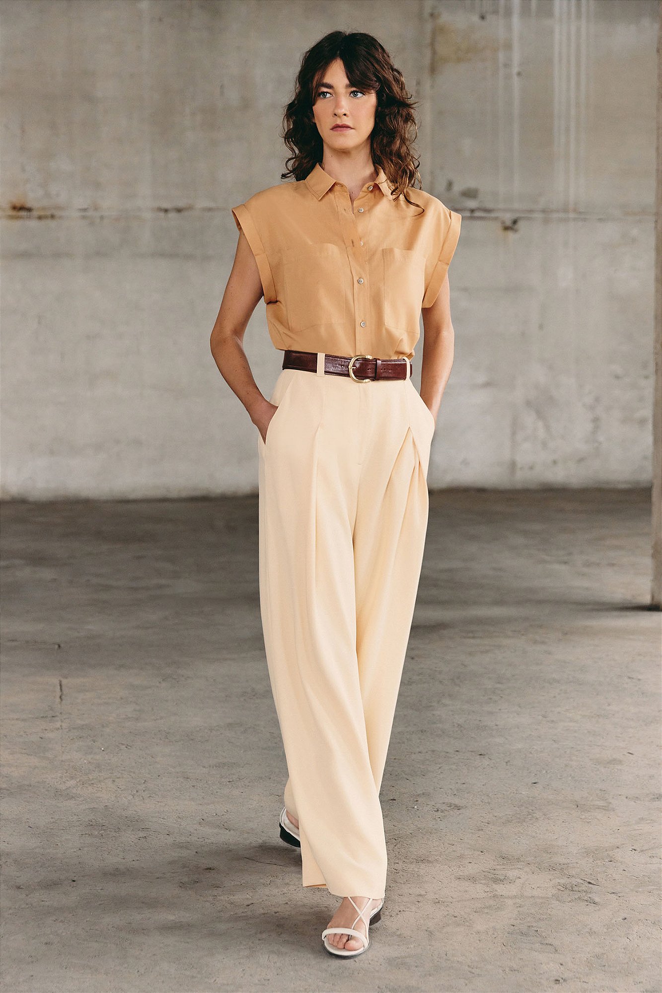 The Sei High-rise Crepe Pants in Natural