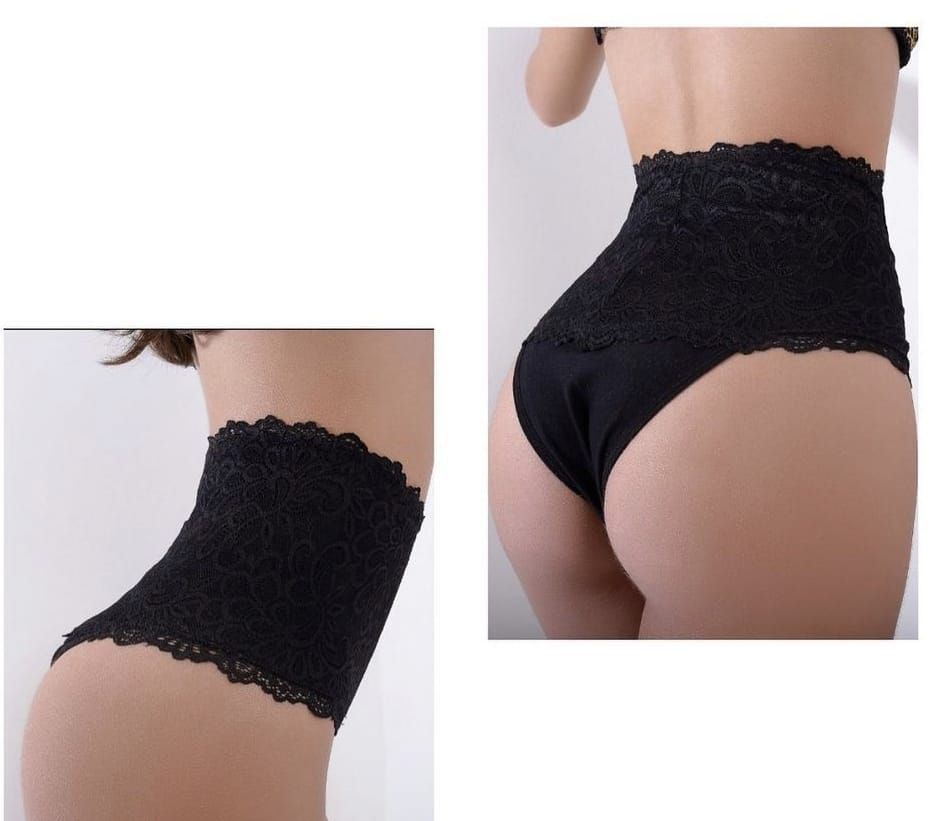 Calcinha Modeladora Tradicional Cós Alto - 100% Algodão Com Renda
