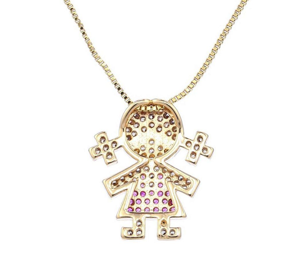Colar  Filha Menina Vestido Rosa - Semijoia Banhada a Ouro 18k