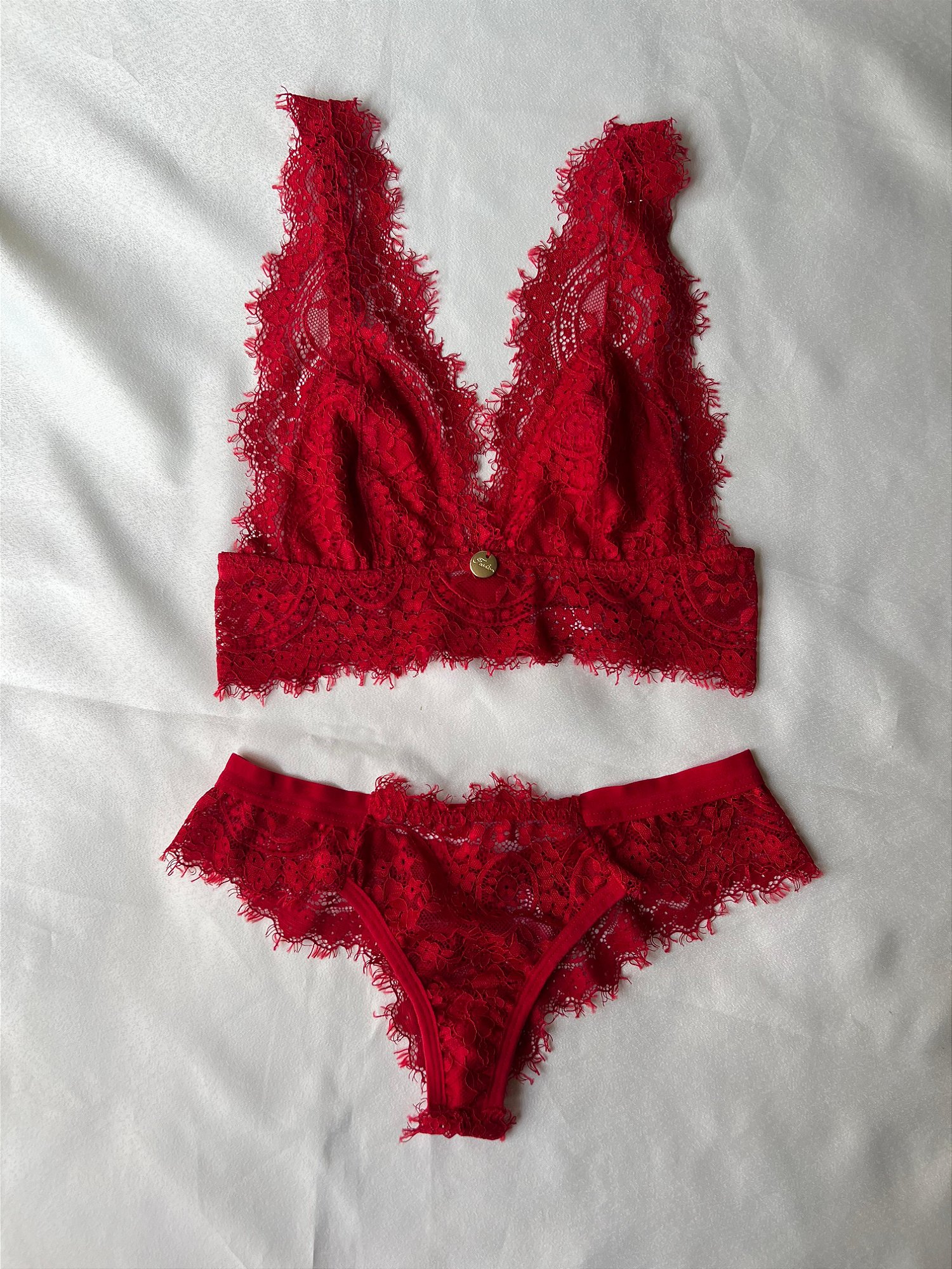 Conjunto Lingerie Anne em Renda Sem Bojo e Sem Aro com Forro em Algodão - Sensual