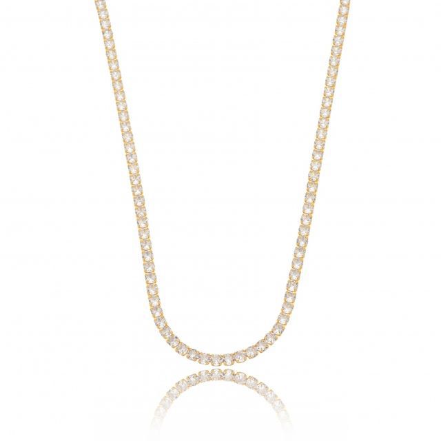 Colar choker Riviera  Cristal Zirconia  Grossa 4mm  - Semijoia Banhada a Ouro 18k