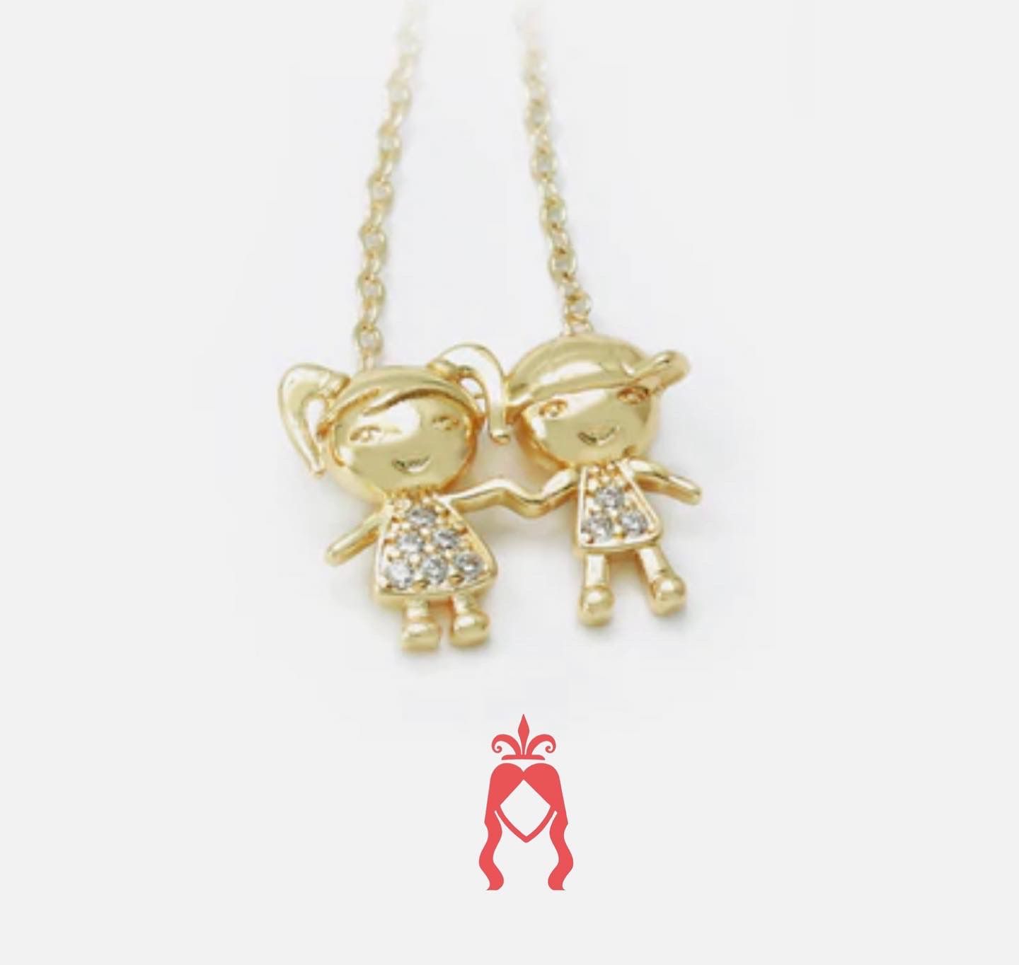 Colar Filho e Filha / Menino e Menina / Casal, Cravejado. Pingente- Semijoia Banhada a Ouro 18k
