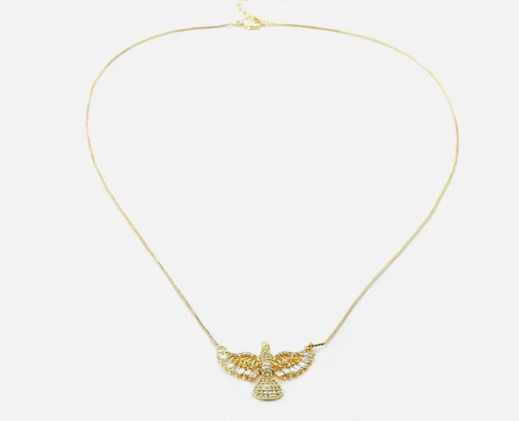 Colar Espirito Santo Cravejado em Zirconia -  Semijoia Banhado a Ouro 18K