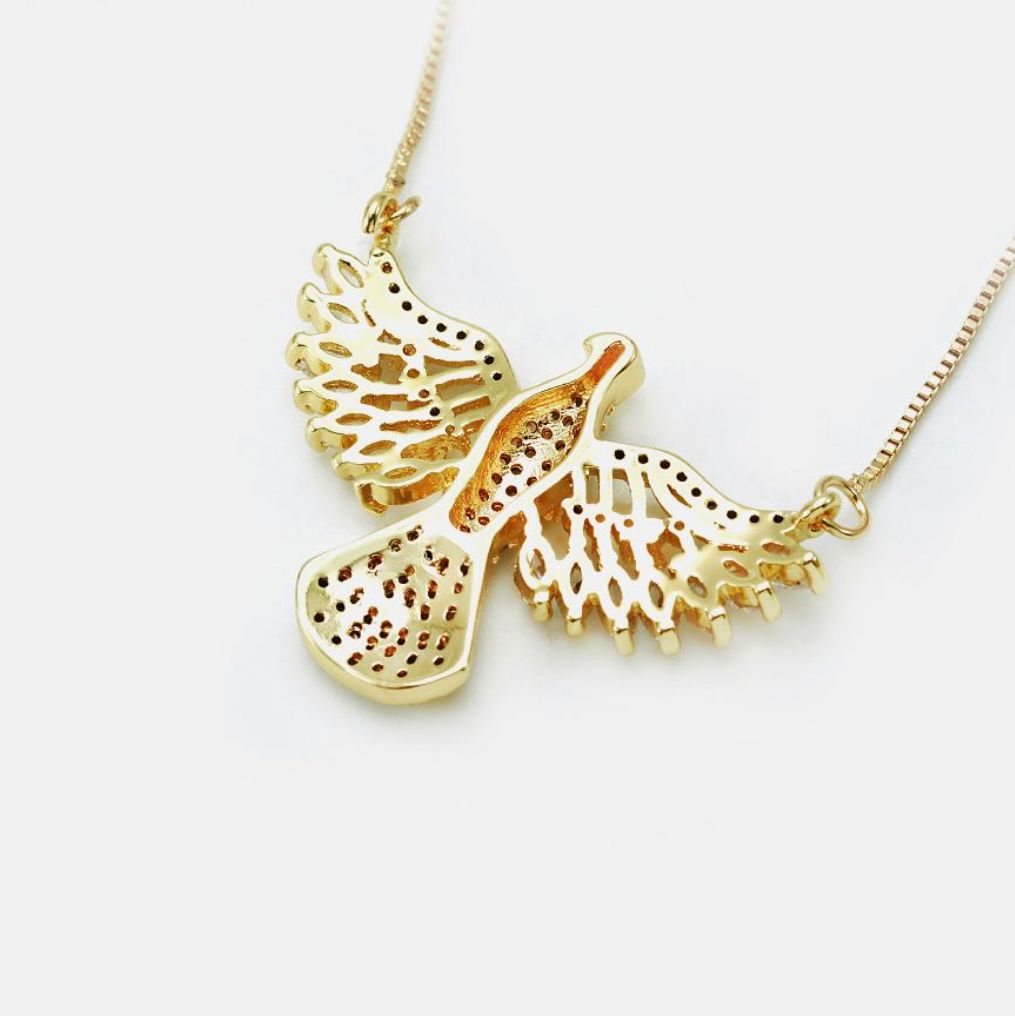 Colar Espirito Santo Cravejado em Zirconia -  Semijoia Banhado a Ouro 18K