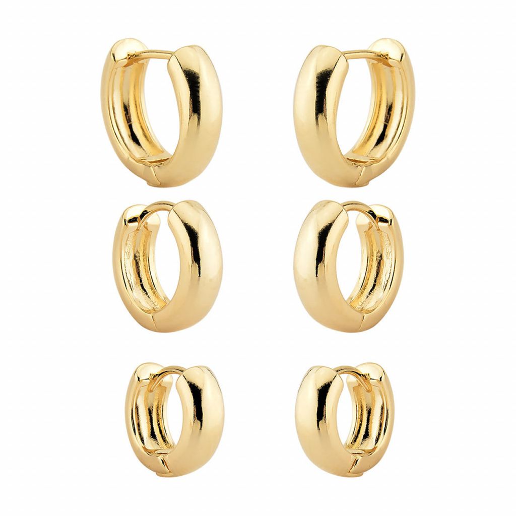 Brinco Kit Trio de Brincos de Argolinhas Lisas Grossas- Semijoia Banhada a Ouro 18K