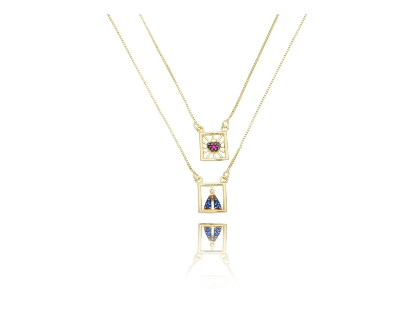 Colar Escapulário Nossa Senhora e Sagrado Coração- Banhado em Ouro 18K