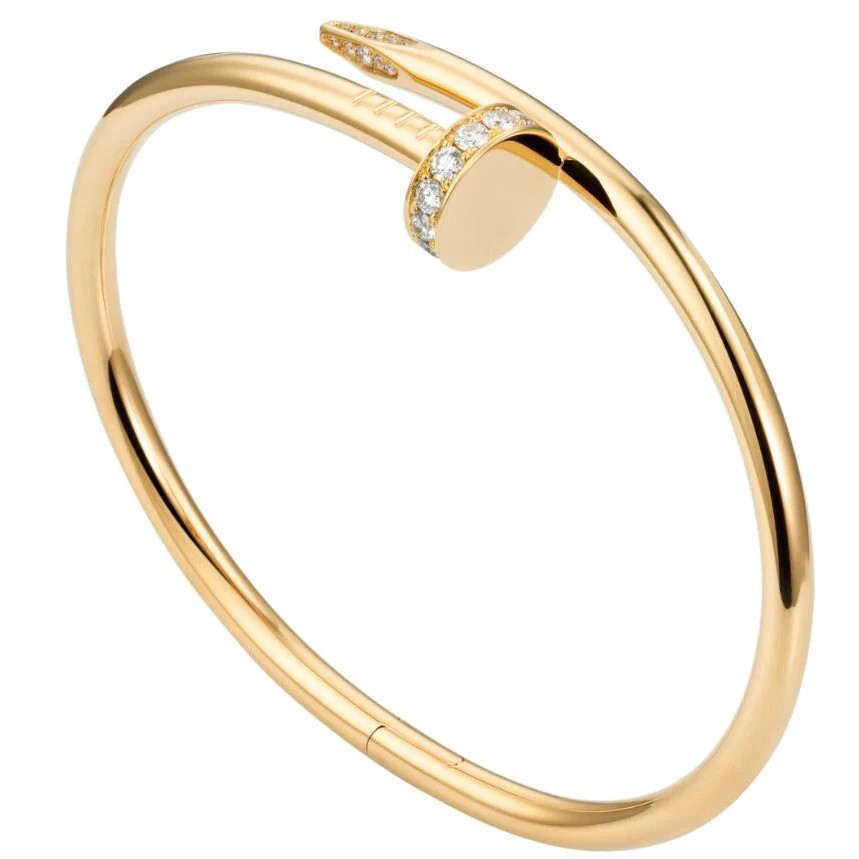Bracelete Prego Inspiração Cartier Cravejado Banho Dourado Ouro 18K e Banho Rodium Negro- Semijoia