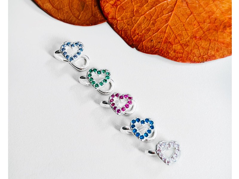 Piercing Fake Coração Cravejado Cores Prata 925
