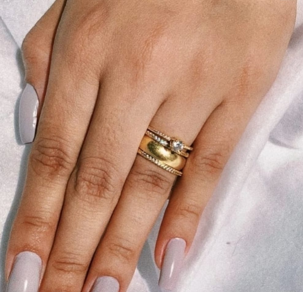 Anel Aparador Cravejado Fino Minimalista - Banhado a Ouro 18k - Semijoia