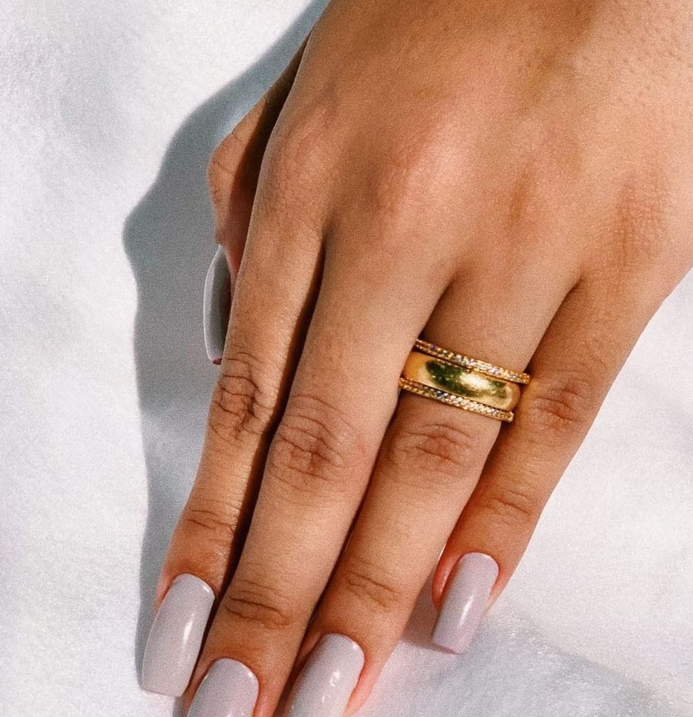Anel Aparador Cravejado Fino Minimalista - Banhado a Ouro 18k - Semijoia