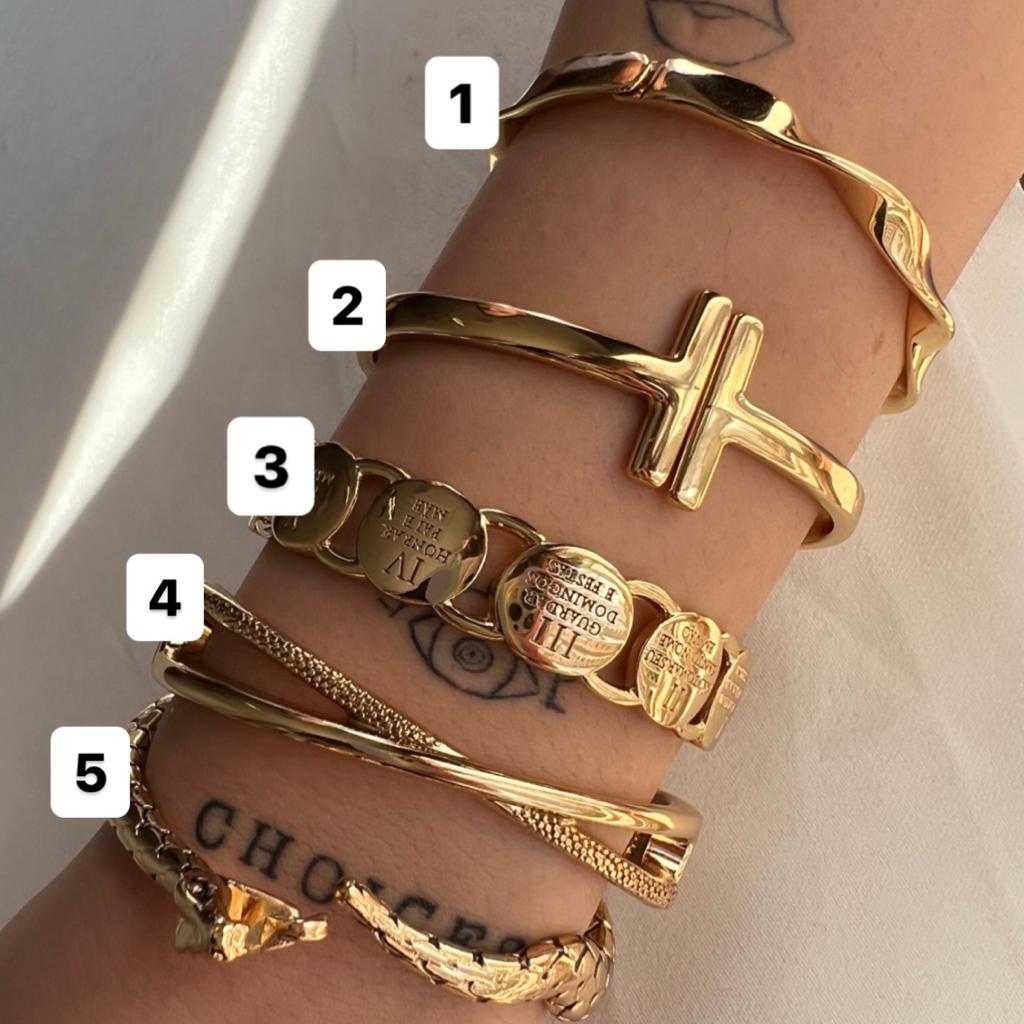 Braceletes Lisos e Trabalhados/ Pulseiras - Semijoias Banhada a Ouro 18K