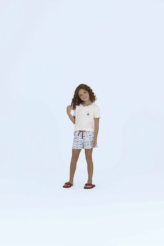 Pijama Cerejinha Infantil Manga Curta de Algodão