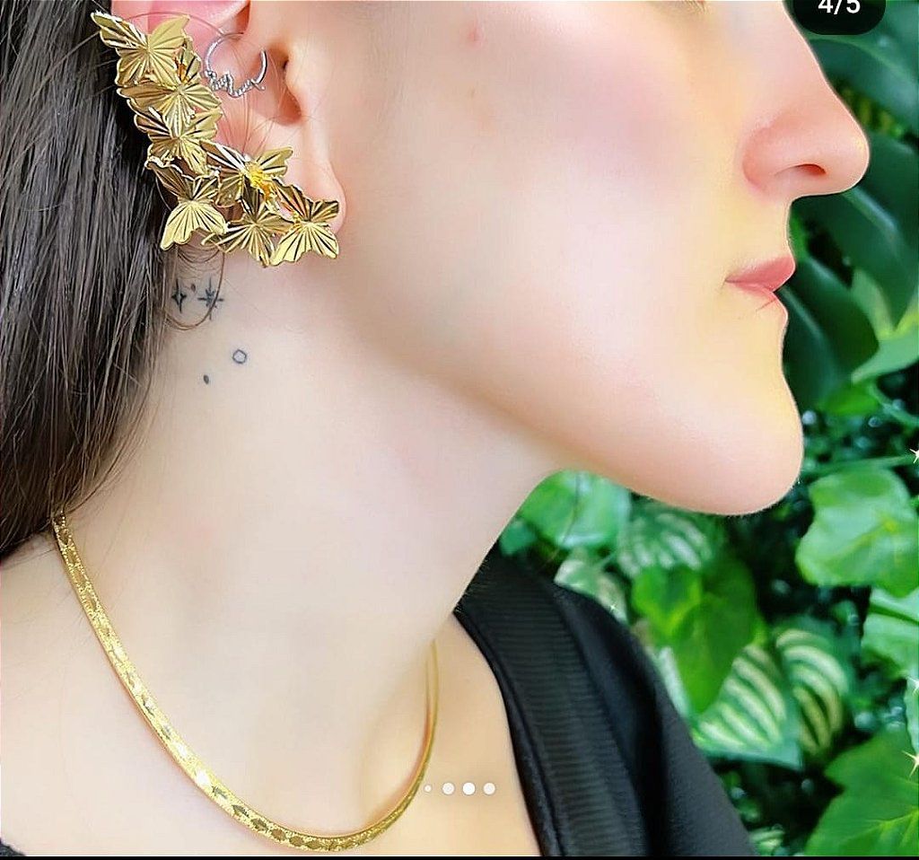 Ear Cuff Borboletas Semijóia Banho Prata e Dourado