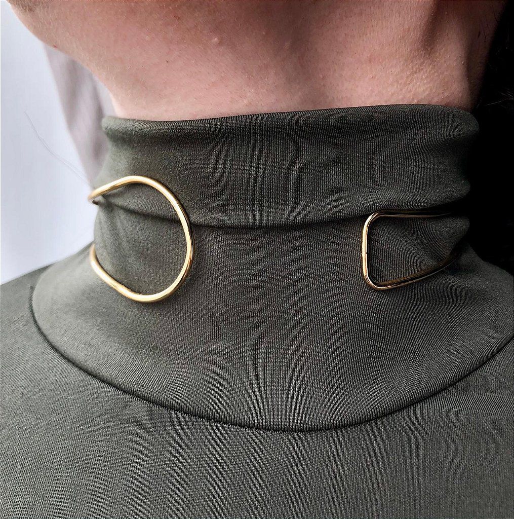 Aro/ Chocker /Gargantilha/Duplo Liso de Encaixe Duas Finalizações - Semijoia Banhada Ouro 18 K