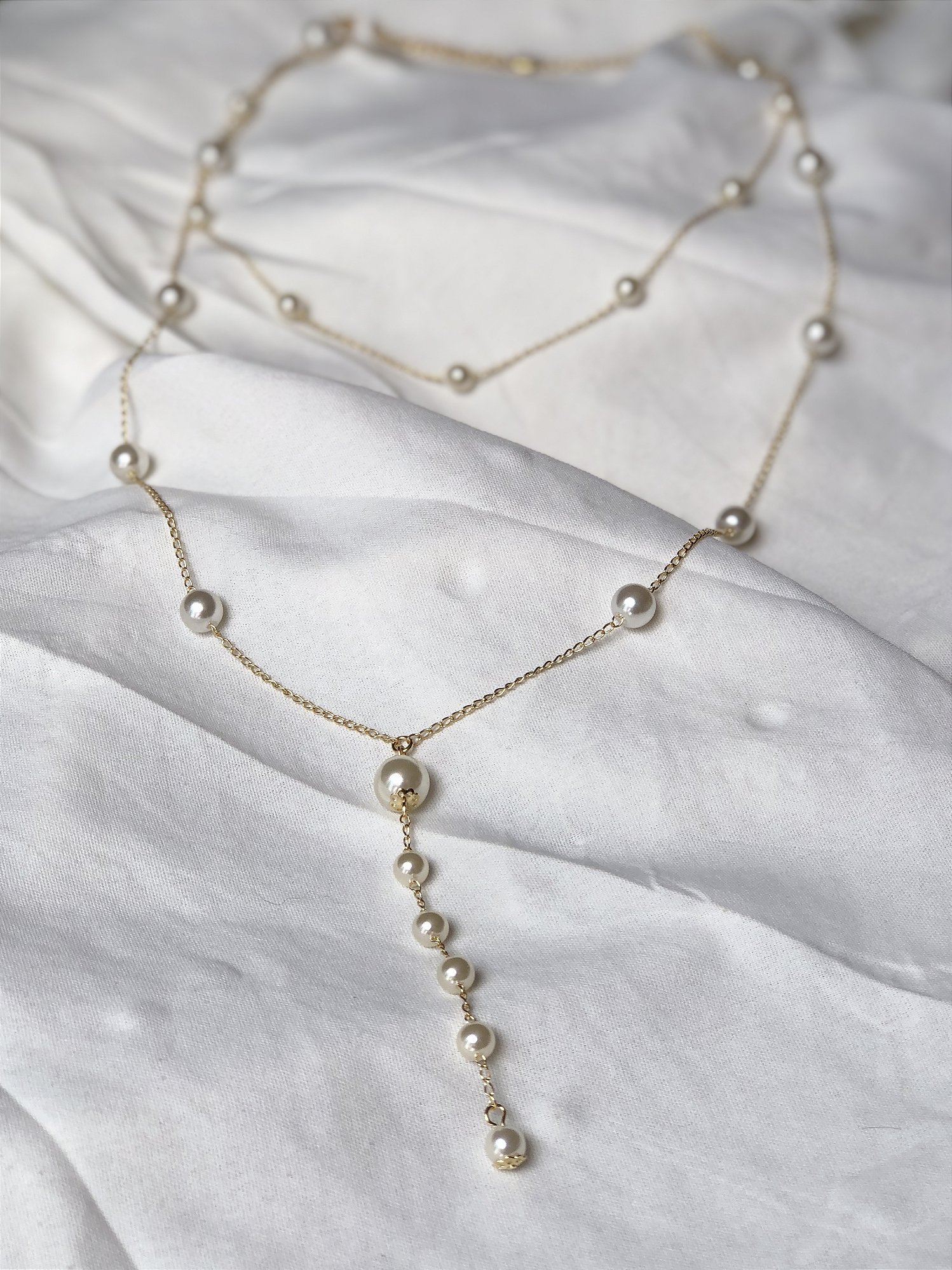 Colar Perolas Duas Voltas  Chocker e Longo - Semijoia - Ouro 18K