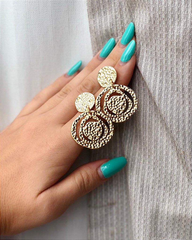 Conjunto Circulos Vazados Martelados - Brinco, Colar e Pulseira - Semijoia Banhada Ouro 18K