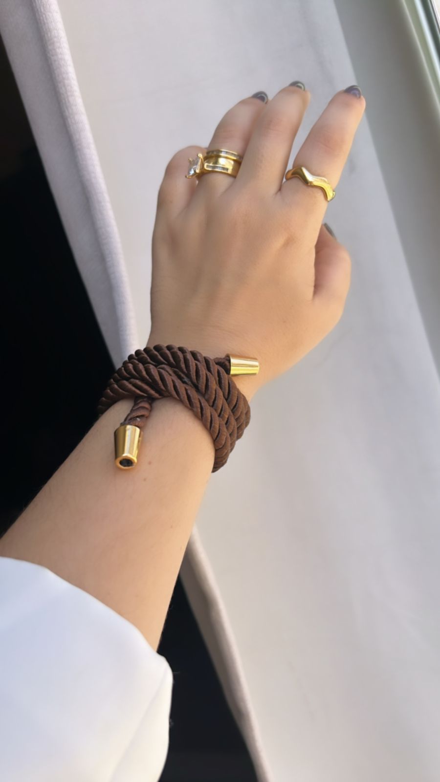 Pulseira Gisele Cordão Grosso Marfim ou Marrom - Semijóia Banhada Ouro 18K