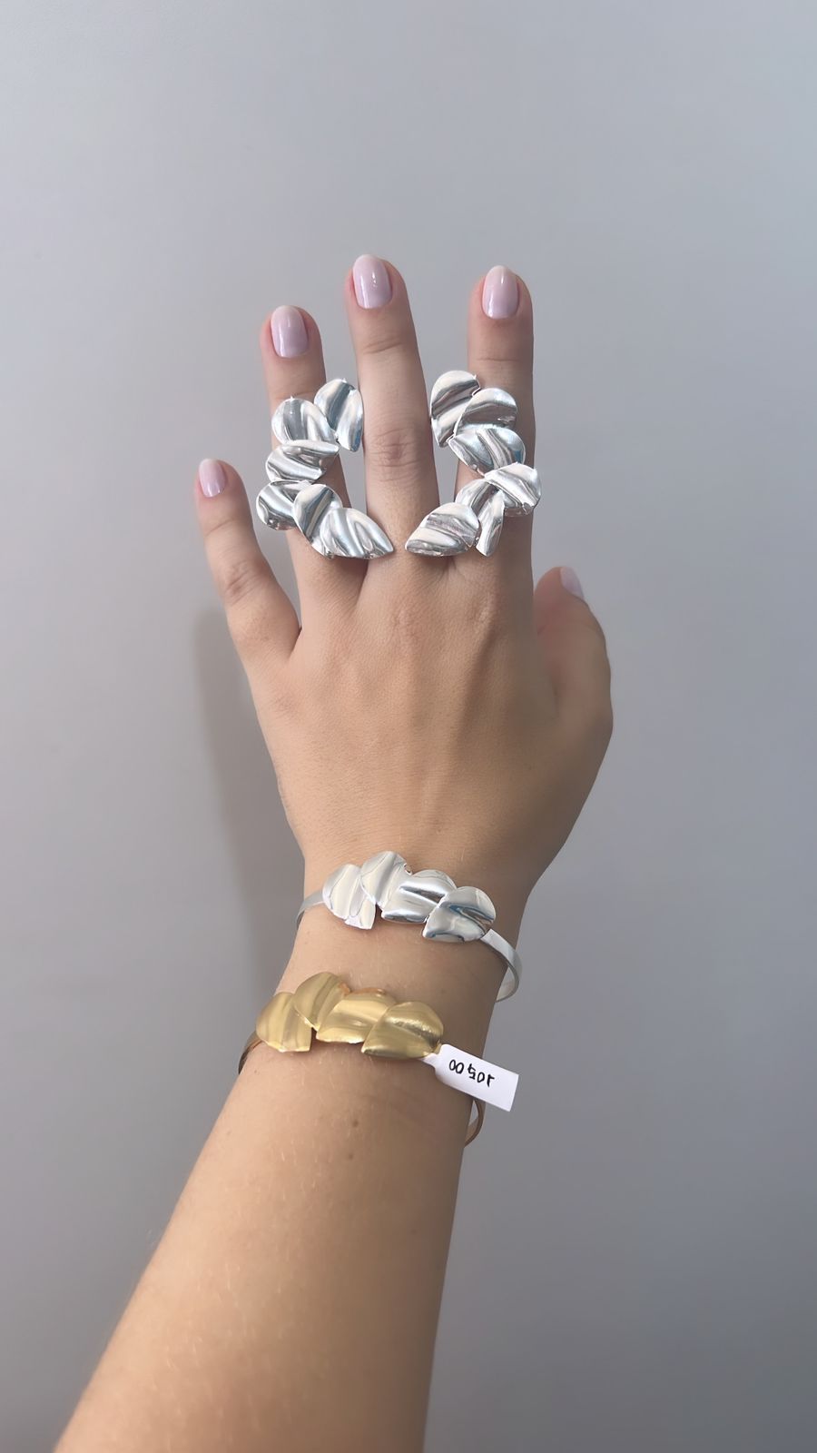 Bracelete Folhas Liso Encaixe Banho Dourado Ouro 18K e Banho Prata 925- Semijoia
