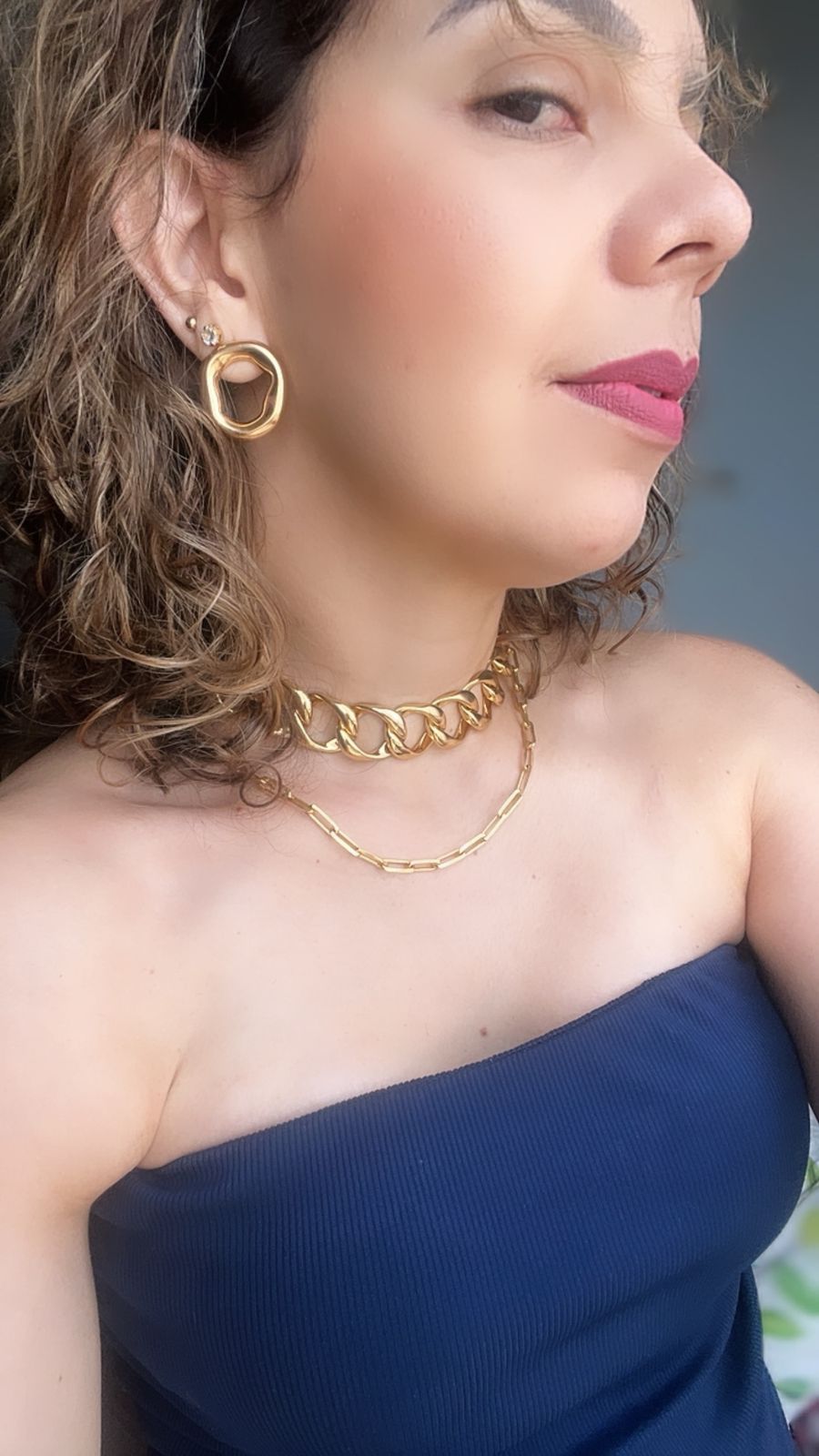 Colar Chocker Elos Grandes - Correntaria de Elo Gumet - Semijoia Banhada Ouro 18 K