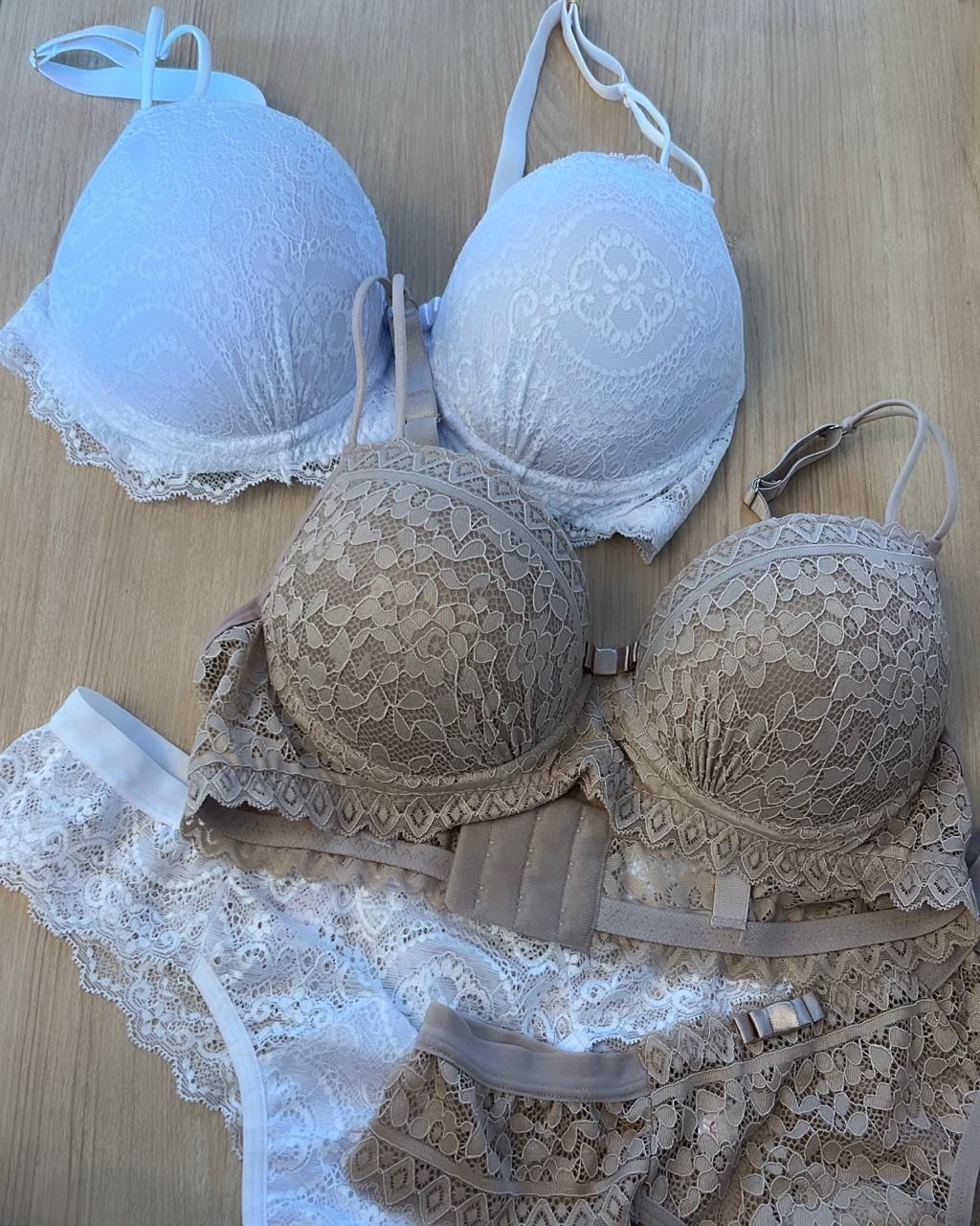 Conjunto Leticia Sutiã e Calcinha todo em Renda Com Aro e Bojo Sutia/ Sutian  - Elegante, Charmoso e Sensual