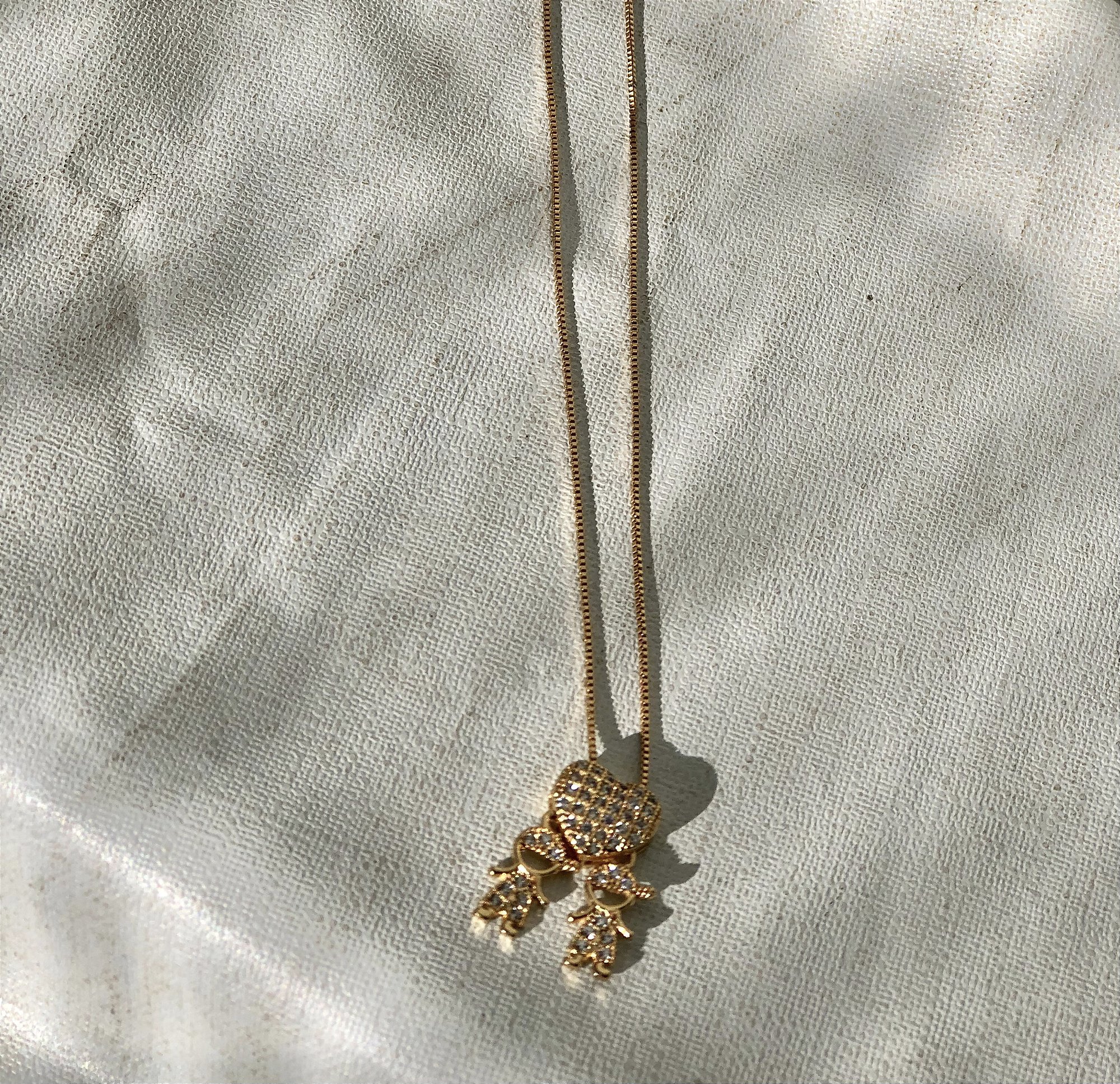 Colar Filhos de Coração e Dois Meninos Todo Cravejado - Semijoia Banhada a Ouro 18k
