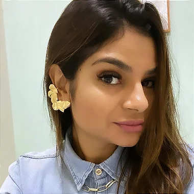 Brinco EarCuff Deslumbrante de Folhas ou Gotas Marteladas Liso - Semijoia Banhado a Ouro 18K ou a Prata 925