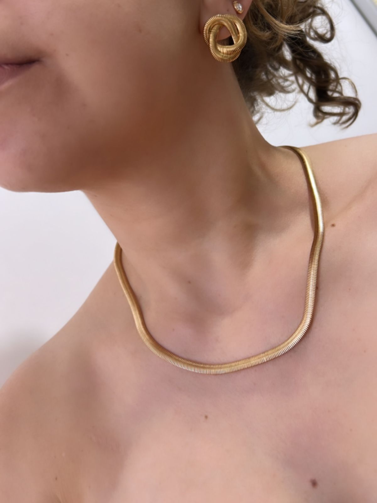 Colar Malha Corrente Lacraia/ Salamandra ou Serpente de 5mm - Semijoia Banhada a Ouro 18K