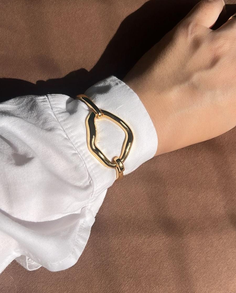 Bracelete Organico Oval Vazado  - Semijoia Banhada a Ouro 18K ou Ródio