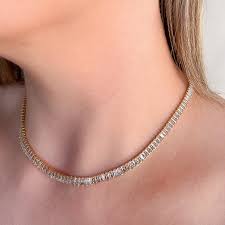 Colar Choker Riviera Cristal Baguete 4mm - Semijoia Banhada no Ouro 18k ou Prata